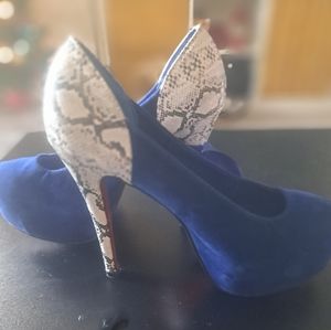 Blue and snake skin high heels